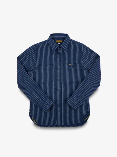 Iron Heart IHSH-402-NAV 12oz Ultra Heavy Flannel Chalk Stripe Work Shirt - Navy