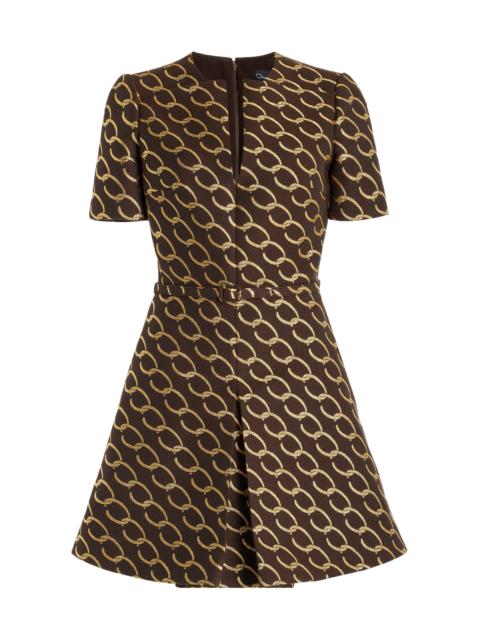 Oscar de la Renta Chain-Printed Jacquard Mini Dress brown