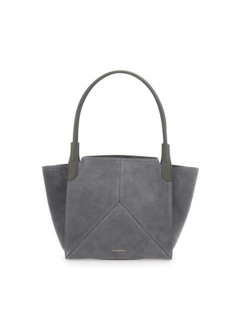 Victoria Beckham Victoria Beckham Victoria Small Grey Tote Bag With Embossed Logo Lettering On The Front In Suede Wom