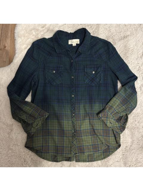 Other Designers Vintage Havana Green Ombre Button Back Plaid Flannel Shirt