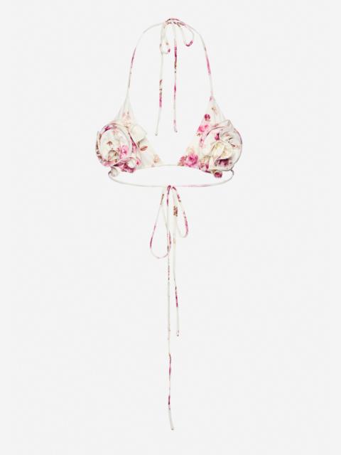 MAGDA BUTRYM Strappy triangle bikini top in cream floral print