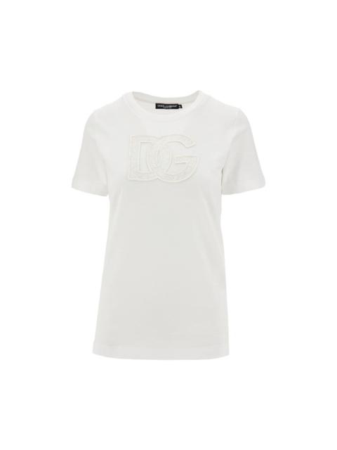 Dolce & Gabbana T-SHIRT WITH LACE LOGO PATCH