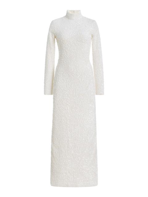 ADAM LIPPES Sequined Turtleneck Maxi Dress white