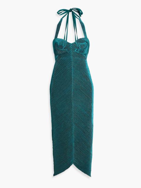 Cult Gaia Milo plissé-satin halterneck midi dress