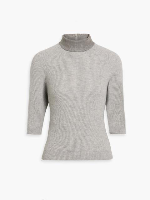 Brunello Cucinelli Bead-embellished ribbed cashmere turtleneck top