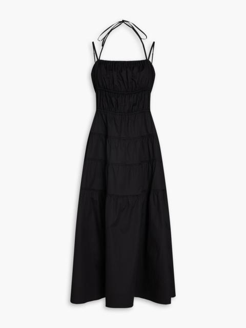 Sandro Gathered stretch-cotton poplin midi dress