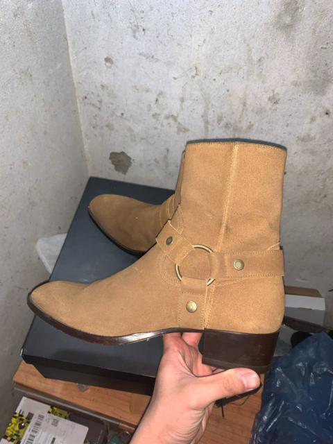 SAINT LAURENT SAINT LAURENT TOBACCO SUEDE HARNESS BOOTS IN SIZE 42