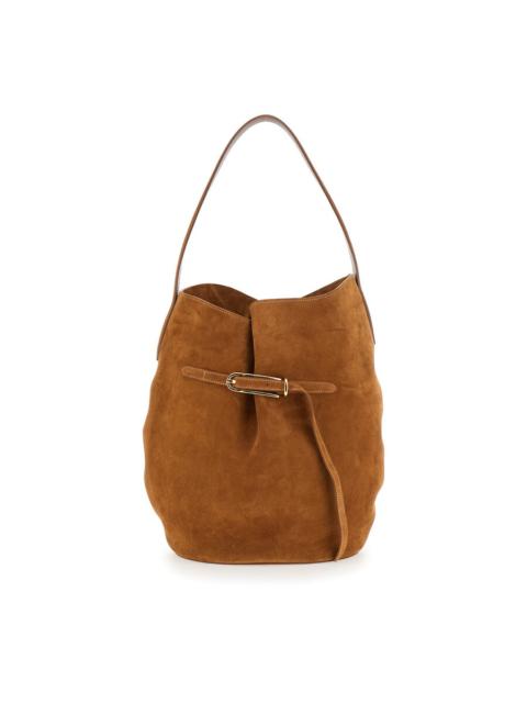 Other Designers Little Liffner Shoulder Bag Belted Bucket Bag Large Cow Suede In Brown Leather For