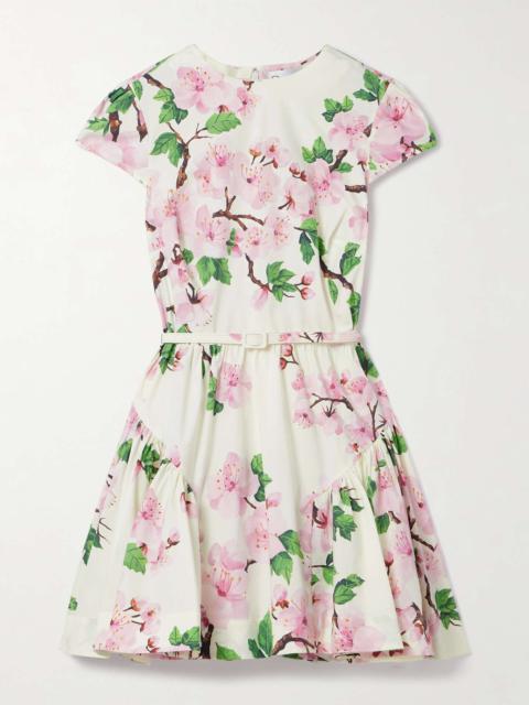 Belted tiered floral-print cotton-blend poplin mini dress Ivory