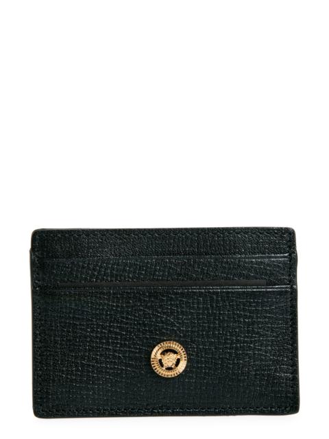 VERSACE Versace Medusa Leather Card Case in Black/Versace Gold at Nordstrom
