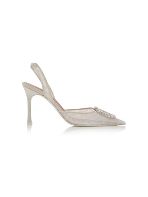Amina Muaddi Camelia Lace Slingback Pumps white
