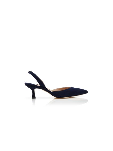 Manolo Blahnik Navy Blue Suede Slingback Pumps