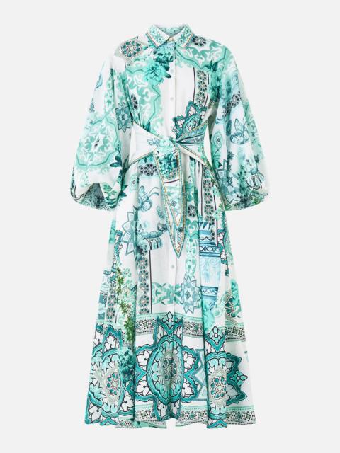 CAMILLA WAIST TIE SHIRT DRESS WITH BUBBLE SLEEVE