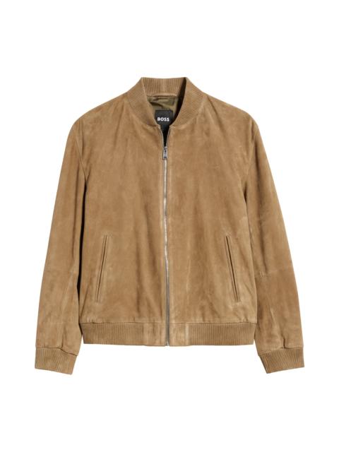 BOSS BOSS Muller Suede Bomber Jacket in Open Brn at Nordstrom