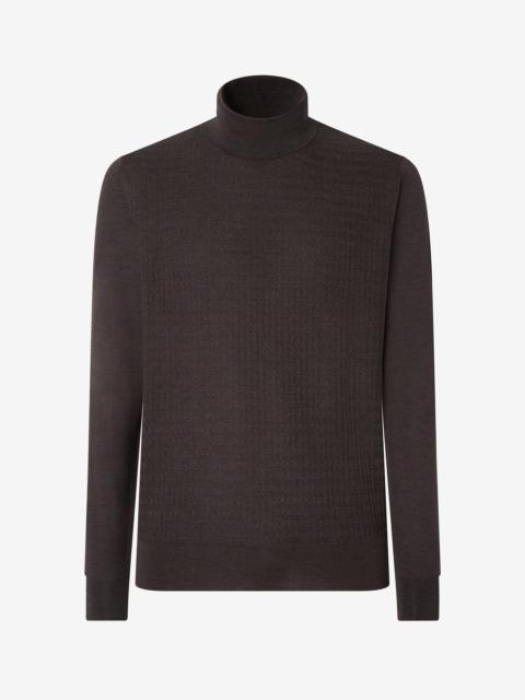 CORNELIANI Brown ultra-fine 120's wool turtleneck with wavy stitch