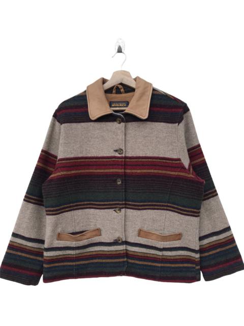 Other Designers Vintage Woolrich Leather Pocket Navajo Design Wool Jacket