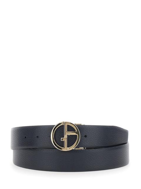 GIORGIO ARMANI Giorgio Armani Men Blue Reversible Belt With Metal Logo Buckle In Leather Men