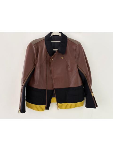 UNDERCOVER Undercover Zip Leather Deconstructed Panel Pleated Plaid Knit Jacket
