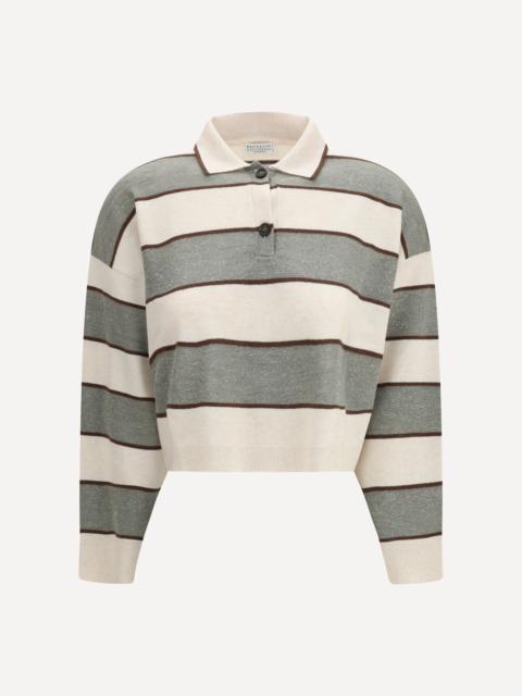 Brunello Cucinelli Polo Crop in Sparkling Stripes knit