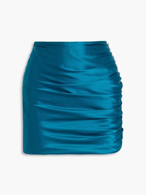 THE SEI Ruched silk-satin mini skirt