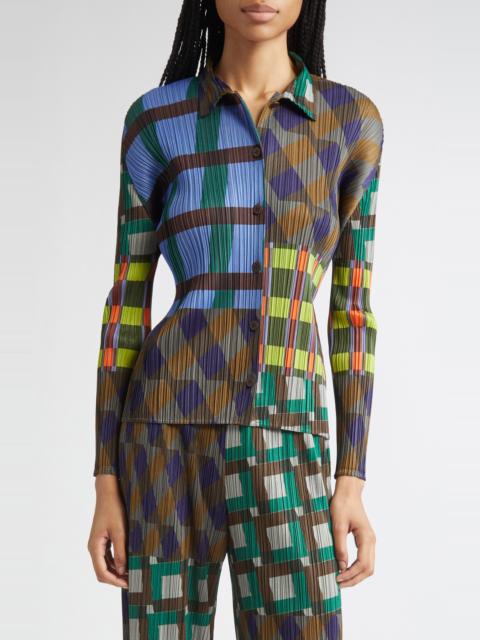 Pleats Please Issey Miyake Pleats Please Issey Miyake Harmony Pleated Long Sleeve Button-Up Shirt in Blue at Nordstrom