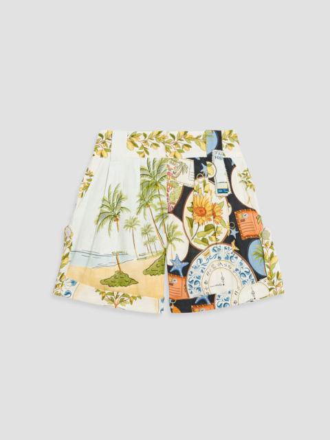 FARM RIO Pleated printed linen shorts