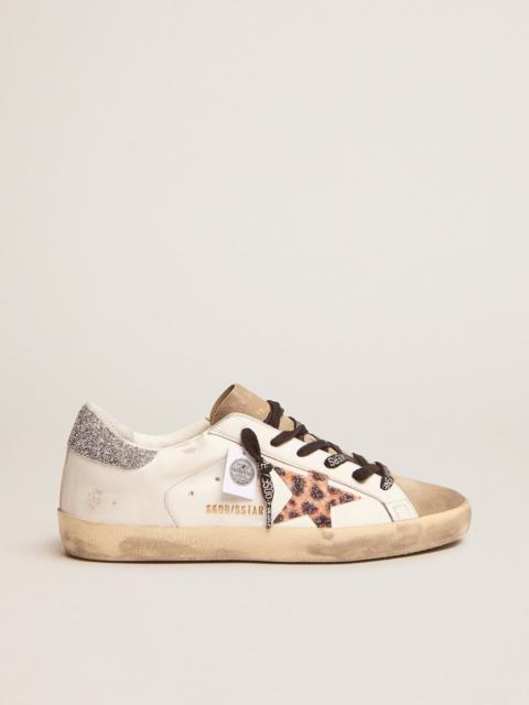 Golden Goose Super-Star sneakers with leopard-print crystal star and silver-colored crystal heel tab