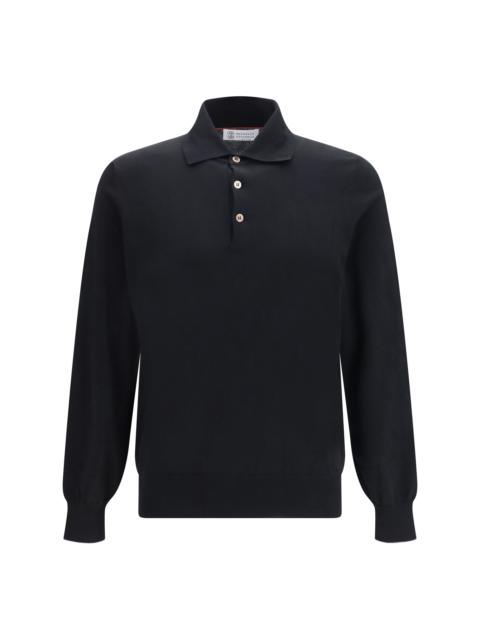 Brunello Cucinelli Brunello Cucinelli Long Sleeve Cotton Polo Black/Grey