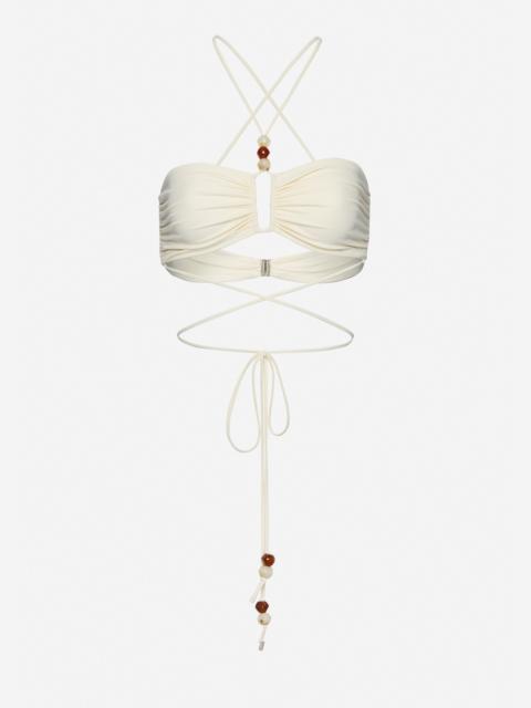 MAGDA BUTRYM Criss-cross bandeau top in cream with beads