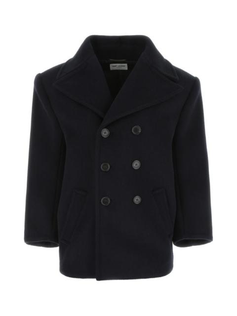 SAINT LAURENT Saint Laurent Woman Navy Blue Wool Oversize Coat