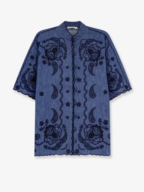 Zimmermann Zimmermann Aster Denim Shirt With All-Over Contrasting Embroidery