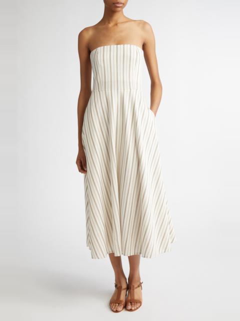 Max Mara Max Mara Fervida Stripe Bustier Cotton & Linen Midi Dress in Sand at Nordstrom