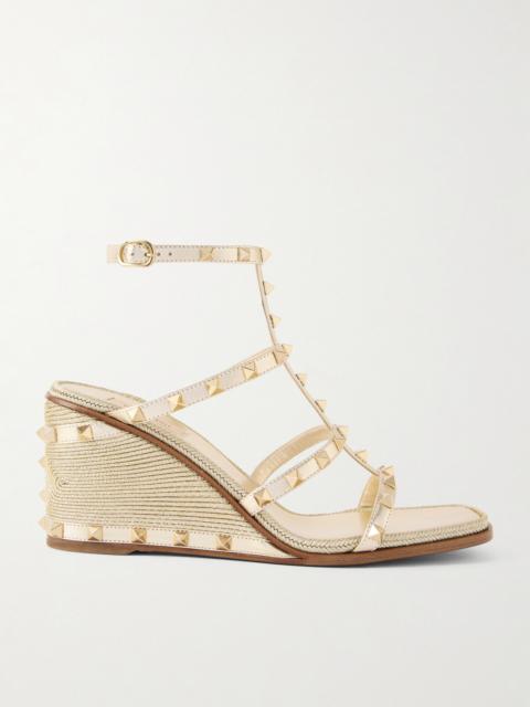 Valentino Rockstud Metallic Leather Espadrille Wedge Sandals