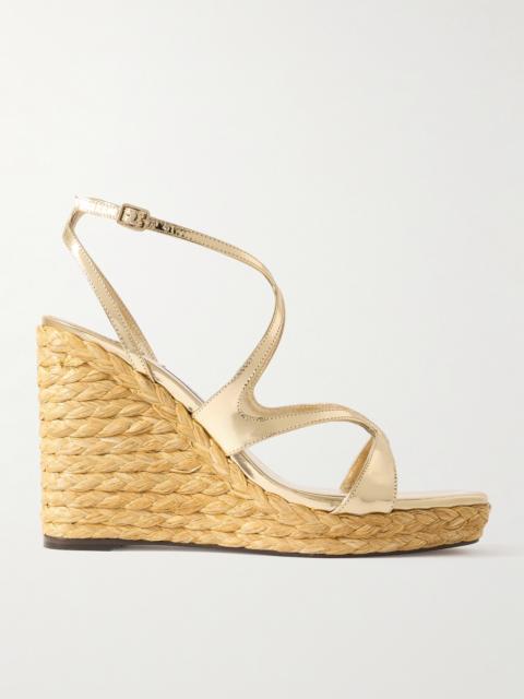 JIMMY CHOO Ayla 110 Metallic Leather Espadrille Wedge Sandals