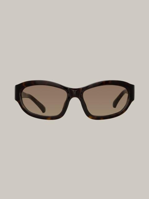LINDA FARROW Wrap Sunglasses in Dark Tortoiseshell