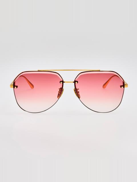 LINDA FARROW Quynh Sunglasses in Red and Gold