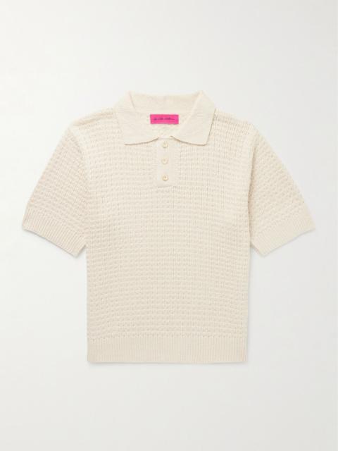 The Elder Statesman Nora Lite Waffle-Knit Cotton Polo Shirt Cream