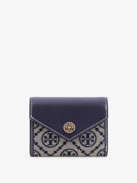 TORY BURCH - Tory Burch Leather And T Monogram Fabric Wallet