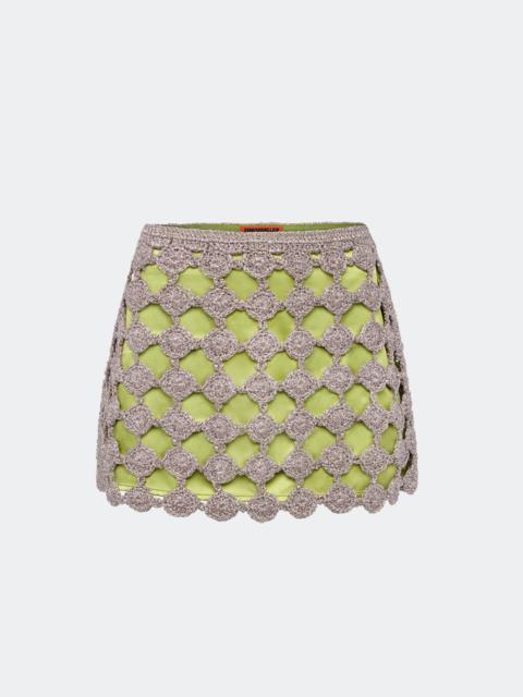 SIMONMILLER Zera Crochet Mini Skirt In Moss/Satellite Silver