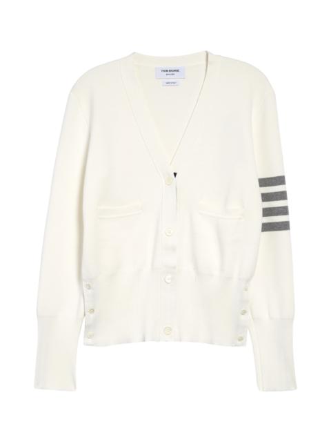 Thom Browne Thom Browne Milano Stitch V-Neck 4-Bar Cardigan in White at Nordstrom