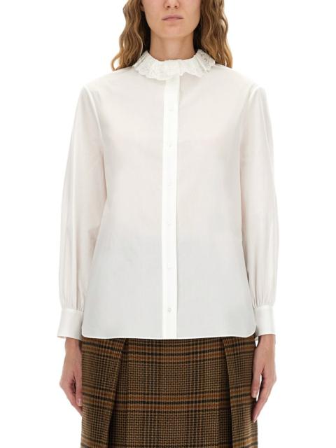 SAINT LAURENT COTTON POPLIN SHIRT WITH PIERROT COLLAR