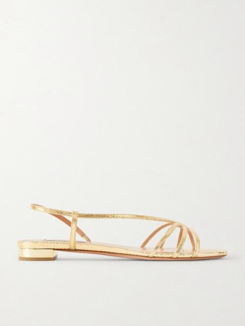 AQUAZZURA Talk To Me Snake-effect Metallic Leather Slingback Sandals