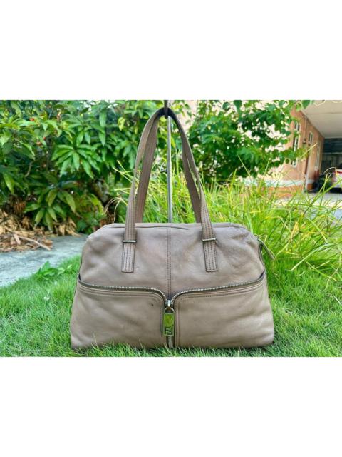 FENDI Authentic Fendi Brown Leather Front Zip Tote Bag