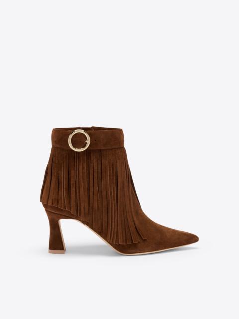 MALONE SOULIERS Donni 70 Brown Suede Fringed Heeled Ankle Boots