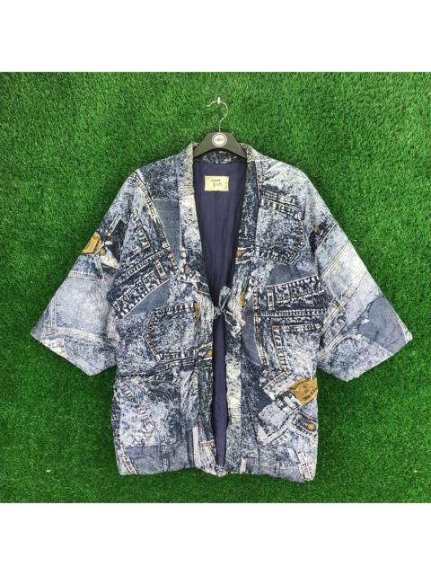 Other Designers Cardigan - Vintage Kimono Cardigan Fullprint Denim Patchwork by Kuwano