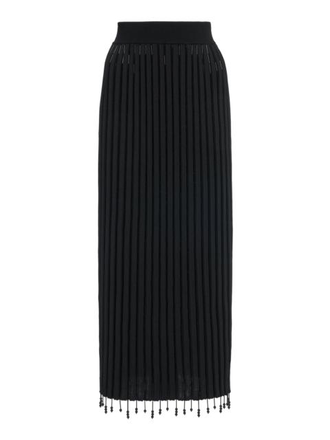 Jil Sander Embellished Plissé-Knit Midi Skirt black