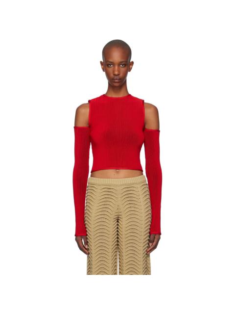 ISA BOULDER Red Quarter Shoulder Crop T-shirt