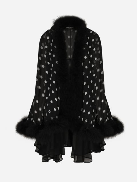 Dolce & Gabbana Chiffon cape with polka-dot print and marabou trim