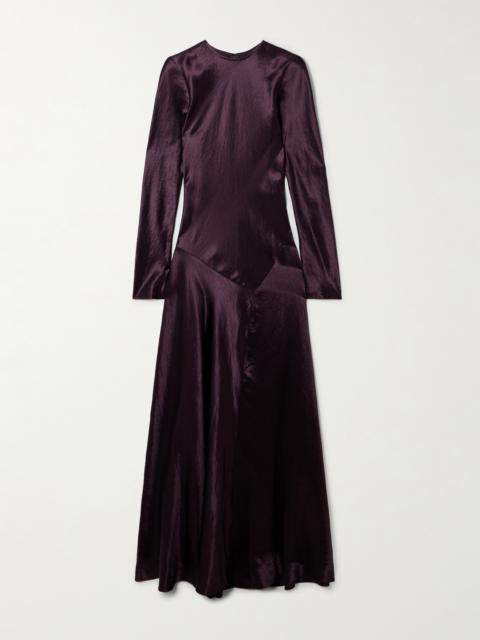 ABADIA Yara Paneled Hammered-satin Maxi Dress