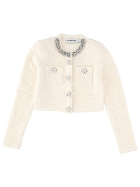 self-portrait COTTON CARDIGAN WITH FAUX DIAMANTÉ DETAIL